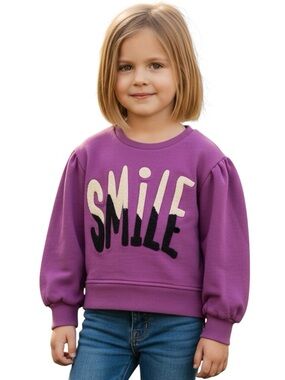 Flapdoodles Girls Purple Crew Neck Long Sleeves Sweater w Chenille Appliqué Sz 4